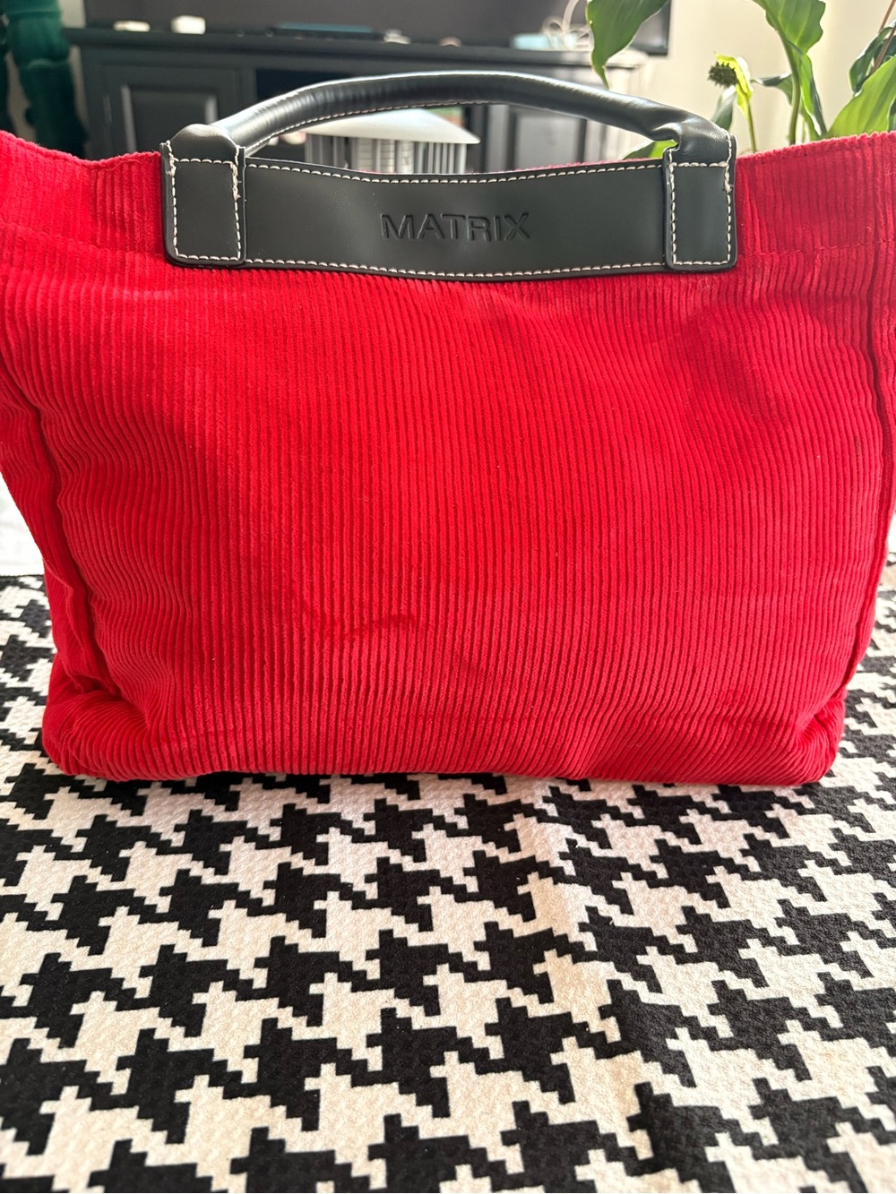 Matrix Vintage Red Corduroy Handbag Purse with Black Trim